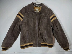 Vtg Leather Suede Bomber Womens Sz L Mulberry Street Brown Acrylic Pile Lined - Picture 1 of 8
