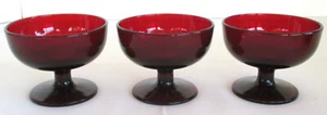 Vintage 3 Royal Ruby Red Tall Sherbet or Champagne Glasses Anchor Hocking - Picture 1 of 5