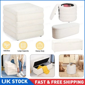 Large Storage Bench Foot White Rest Stool for Bedroom Boucle Storage Footstool - Picture 1 of 51
