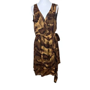 Vestido Diane Von Furstenberg Mujer 6 Marrón Envolvente 100% Seda Sin Mangas Cuello en V Transparente - Imagen 1 de 15