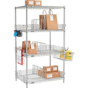 Nexel Chrome To Go Rack 4 Wire Shelves Dividers Ledges 24"W x 24"D x 63"H - Picture 1 of 1