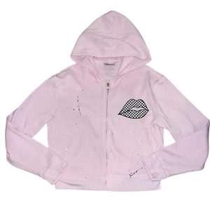 Firehouse Girls Checkered Lips Graphic Zip Hoodie Sweatshirt L(12) - Picture 1 of 4