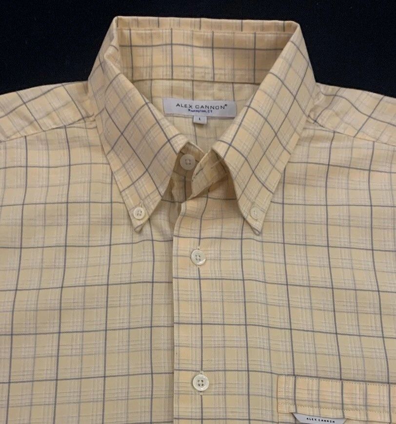 Camisa Tattersall ALEX CANNON Talla L Manga Larga Todo Algodón Amarillo/Azul Foto 1 de 4