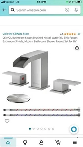 Brushed Nickel Waterfall Sink Faucet 3 Hole Rv - Picture 1 of 2