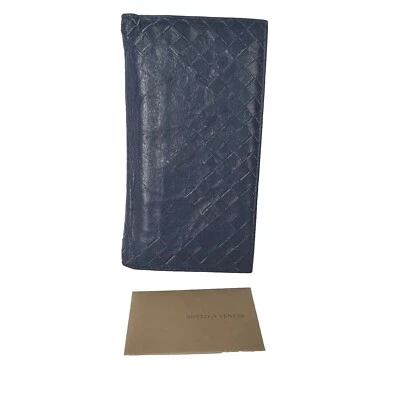 BOTTEGA VENETA Interatiato Tejido Cuero Azul Doble Cartera Grande Multi Tarjeta  Foto 1 de 4