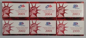 1999, 2001, 2002, 2003, 2004, 2005 United States Mint Silver Proof Set Complete - Picture 1 of 8
