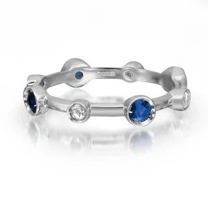 Damiani Moon Drops Diamond And Blue Sapphire Band Ring 18K White Gold Size 7.5 - Picture 1 of 4