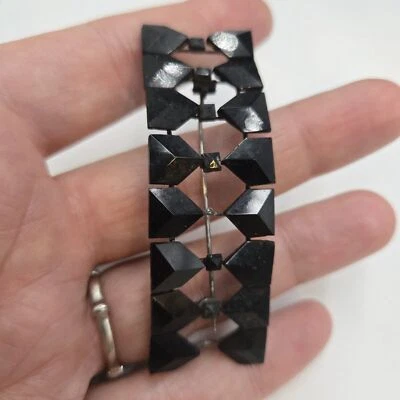 Faja hebilla cinturón de luto de vidrio negro azabache francés victoriano COMO ESTÁ Foto 1 de 4