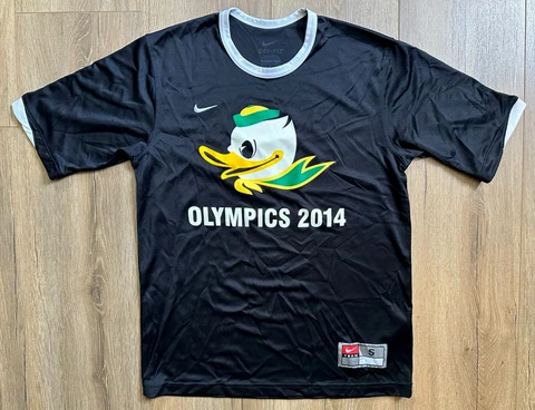 Nike Team Oregon Ducks Olympics 2014 Black Dri-Fit Shirt S The Duck Mascot Track Cover