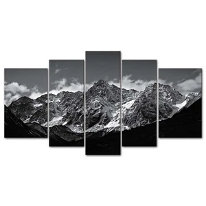 Canvas Wall Art Mountain Black and White Snow Mountain Landscape Picture 5 Pi... - Picture 1 of 8