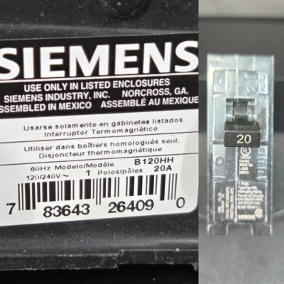 Siemens B120HH Bolt On Circuit Breaker 1 Pole 20 Amp 240V w/ Screw FAST SHIP!💨✅ - Image 1 of 4