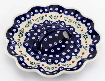 POLISH POTTERY MARKET Polish Pottery Deviled Egg Tray & Round Platter with Handle – 12 Holes