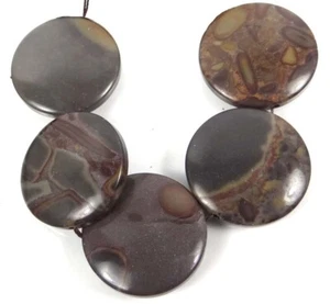 Cuentas de disco de moneda de jaspe café natural de 30 mm (5) - Imagen 1 de 5