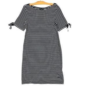 Lauren Ralph Lauren schwarz weiß gestreiftes Midikleid Schleifenärmel maritim Vorbereitung XL - Bild 1 von 8