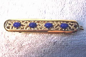 14K SOLID GOLD  ART DECO SLIM LORGNETTE  WITH 4 LAPIS COBOCHON STONES (21 GRAMS) - Picture 1 of 10