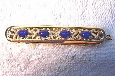 14K SOLID GOLD  ART DECO SLIM LORGNETTE  WITH 4 LAPIS COBOCHON STONES (21 GRAMS) - Image 1 of 4