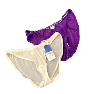 2 Bikini Panties sz S 5 Rene Rofe Sparkly Purple Maidenform Sheer White 40210 - Picture 1 of 9