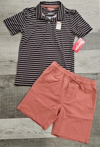 Wrangler Boys 2 Piece Set Red Drawstring Shorts & Striped Polo BNWT Size 7 - Picture 1 of 5