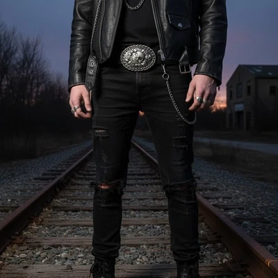 Uomo Donna Metallo Argento Cintura Fibbia Moda Scheletro Teschi Ovale Forma L - Immagine 1 di 4