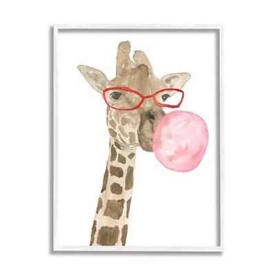 Fun Giraffe Bubblegum Animal Framed Giclee Art, Design by Lucille Price - Image 1 of 4