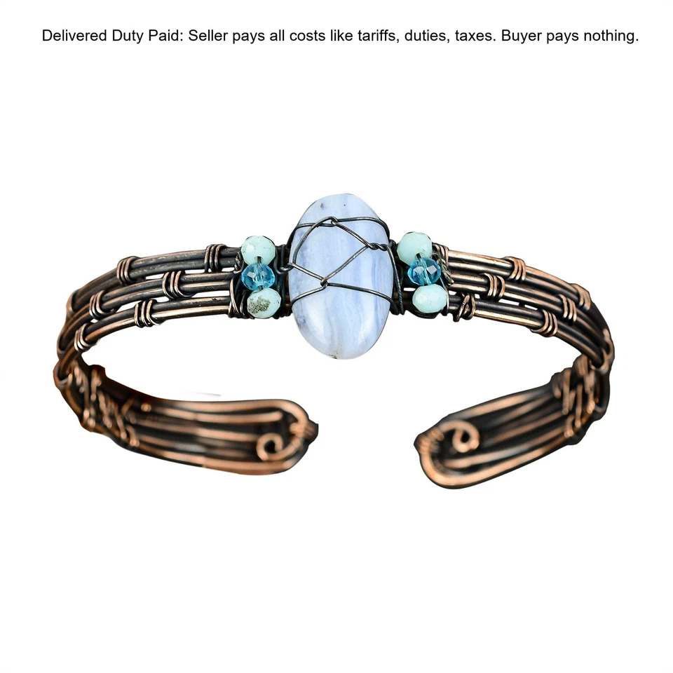 Venta de Navidad Brazalete Retorcido Madre Artesanal Cobre Ágata Encaje Azul Natural Ovalado Foto 1 de 4