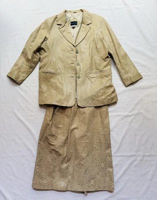 Terry Lewis Patterned Leather Button Jacket/Blazer Skirt Set Size 1X Paisley - Image 1 of 4