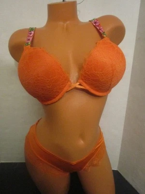 $87 VICTORIA'S SECRET BOMBSHELL SHINE STRAP PLUNGE BRA  CHEEKY SET ~ 34D/M ~ NWT - Image 1 of 4