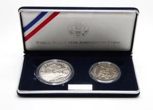 1991-1995 US MINT WW2 50th ANNIVERSARY PROOF SET SILVER DOLLAR & CLAD $1/2 +COA - Picture 1 of 6
