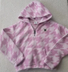 Hurley Kid's Pink Fleece Hooded Jacket Size Medium Houndstooth - Picture 1 of 5