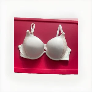 Maidenform Push Up Bra 36C Underwire Plunge Padded Satin Cups Ivory - Picture 1 of 4