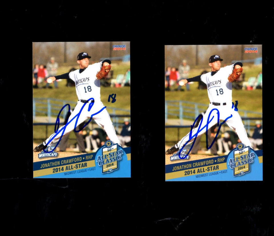 2 Jonathon Crawford 2014 Midwest League All Star auto signed cards Detroit Tiger - Image 1 of 1