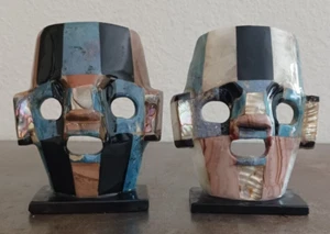 2 natürliche Multi Stein Maya Azteken dekorative Masken 4,25" hoch - Bild 1 von 24