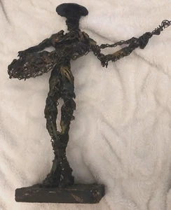 Vintage Mid Century Wire figure man with guitar brutalist sculpture 16.25" - Picture 1 of 7
