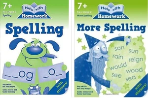 NEW x 2 HELP WITH HOMEWORK age 7+ KS2 - SPELLING & MORE SPELLING with STICKERS - Picture 1 of 1
