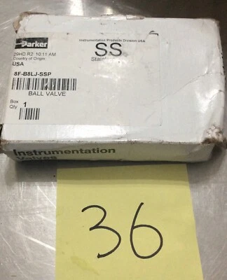 Válvula de bola bidireccional Parker, 6000 PSI, serie B 8F-B8LJ-SSP (nueva caja abierta) Foto 1 de 2