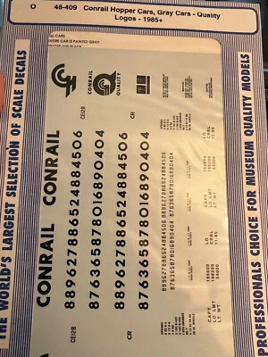 O Scale MICROSCALE DECAL 48-409 Conrail Hopper Cars,Gray Cars-Quality Logos  - Image 1 of 2