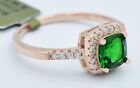 LAB CREATED EMERALD 0.89 Cts & W/SAPPHIRE RING .925  Silver (Rose Finish) - NWT