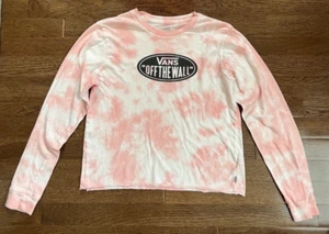 Vans girl t-shirt pink tie dye long sleeve cropped Off the Wall size XL 16 GUC - Picture 1 of 3
