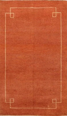 Alfombra oriental contemporánea naranja Gabbeh con bordes alfombra de lana hecha a mano 6'x8' Foto 1 de 4