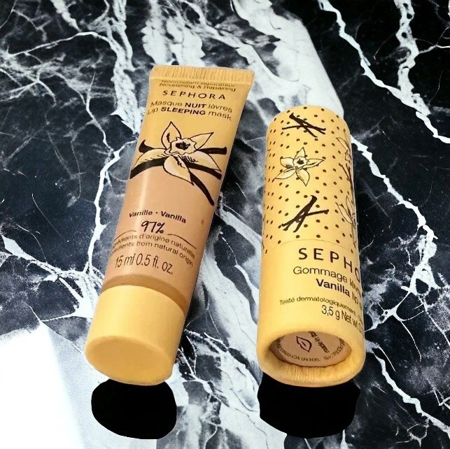 Sephora 2 упаковки чистый скраб для губ и маска для сна ваниль запечатанный 3,5 г и 15 мл новый в упаковке - Изображение 1 из 4