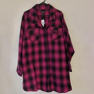 Torrid Pink & Black Plaid Shacket Shirt Jacket Size 3 (3X 22-24 ) Brand New T3 - Image 1 of 4