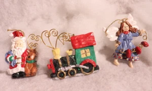 Set of 3 Folklore Sparkle Avon Christmas Ornaments, Angel, Train & Santa - Picture 1 of 7