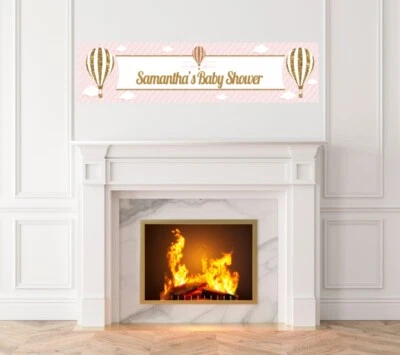 Globo aerostático con purpurina dorada -Banner impreso para baby shower-Banner para interiores y exteriores Foto 1 de 2