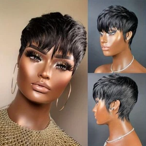 Pixie Cut Wigs Human Hair Black Short Human Hair Wigs for Women Daily Use - Picture 1 of 10