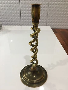 Antique 19th Century or Earlier Brass Candlestick Candle Holder Unique Spiral - Picture 1 of 11