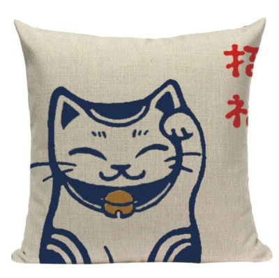 Funda Almohada Cojín Gato Azul Suerte JP29 Japonés Buena Suerte Asiático Chino Dinero Foto 1 de 4