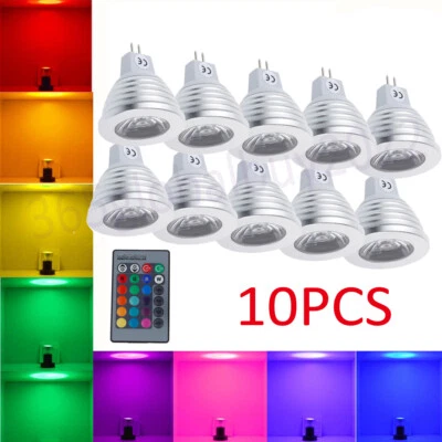 10PCS RGB MR16 LED Light Bulbs Spotlight Colour Changing Down Light 4W W/ Remote - Image 1 of 4
