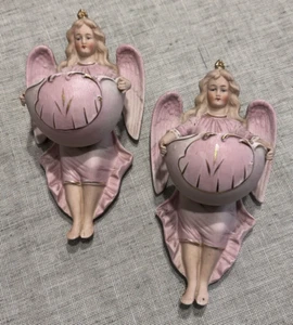 Antica coppia acquasantiere  -Font - Benitier in biscuit-angeli - Foto 1 di 11