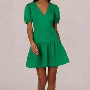 Adrianna Papell Womens Green Short Puff Sleeve Tiered Dress Size 8 - Picture 1 of 2