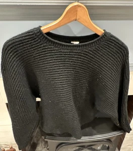 GARAGE offener Strick schwarz Langarm Crop Pullover Grobstrick Gr. M Baumwolle Grunge Goth - Bild 1 von 9